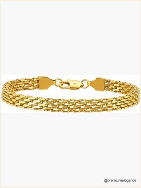 18K Gold Italian-Style Mesh Chain Bracelet 8in Lobster Clasp
